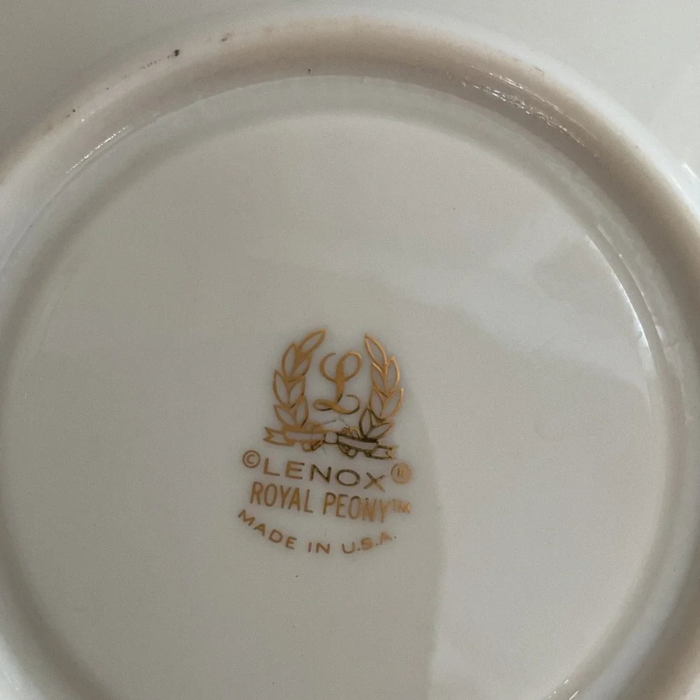 Lenox Royal Peony Saucers Set of 4 Ivory Navy Pink Floral Gold Trim Made in USA